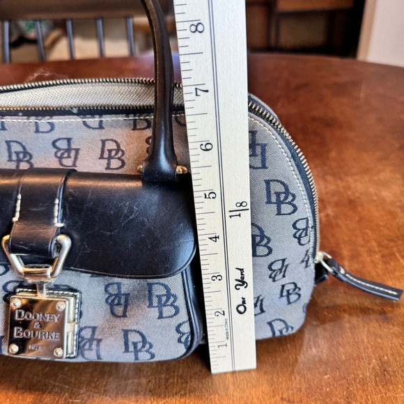 Dooney & Bourke Monogram Satchel Bag Black Gray Leather Trim Top Zip - Picture 10 of 11